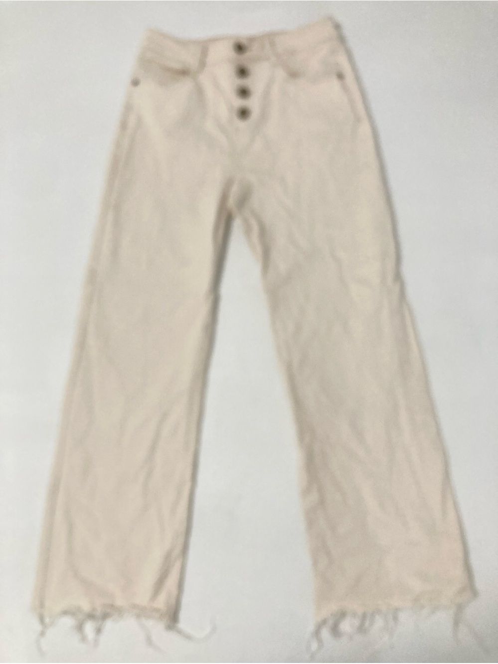 ORAIJE PARIS Buttoned Jeans Womens Ecru Straight Leg High Rise 38/M distressed